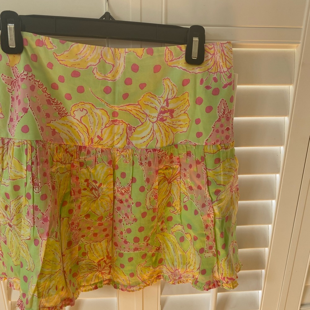Lilly Pulitzer Sz 2 Light Green Pink Horse Floral Cotton Lined Skirt